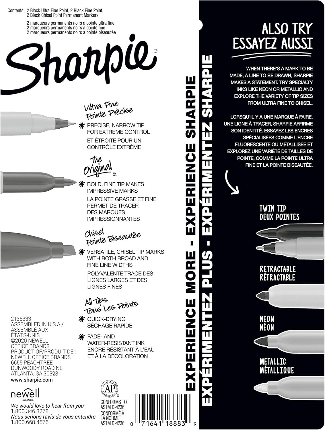 Permanent Marker Variety Pack: Fine, Ultra-Fine & Chisel Tips - 6 Count