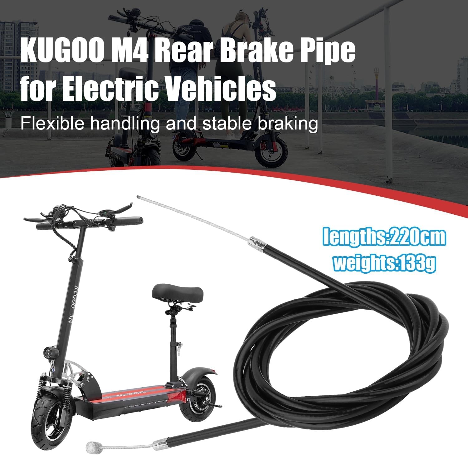 Brake Cable Line Replacemnt Compatible with M4 / M4 Pro Electric ScooterColor: