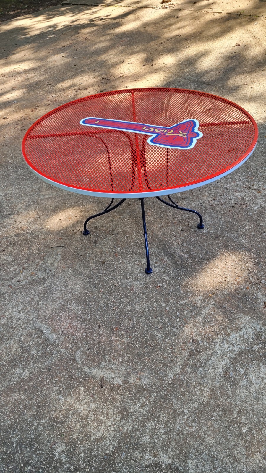 Red / Blue  Vintage Wrought Iron Patio 48 Inch Table Freshly Painted