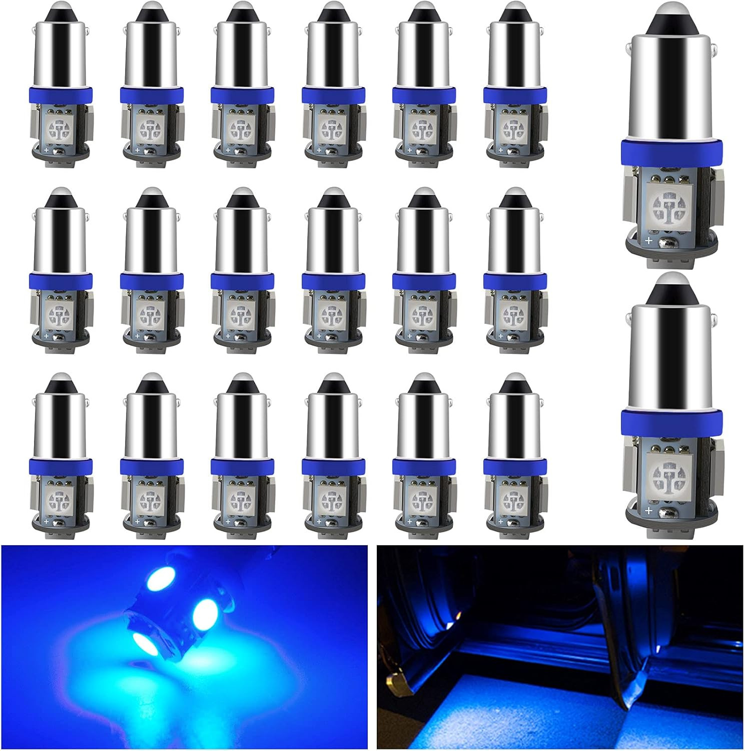 20-Pack Blue BA9S 5050 5SMD Led Bulbs Clearance Wedge Light License Plate Lamp S