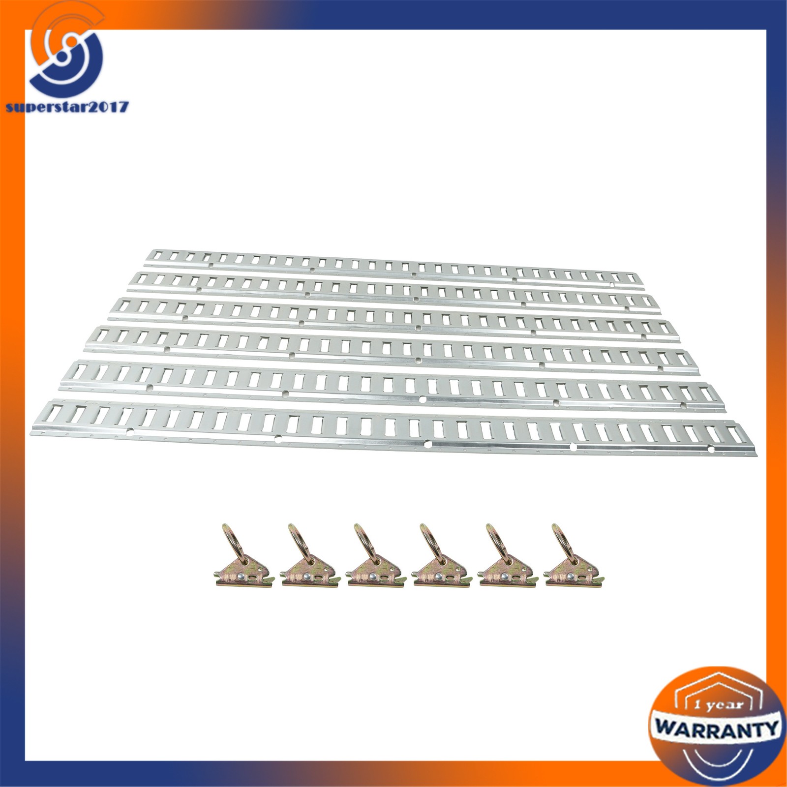 12PCS E-Track Tie-Down Rail Kit 6x 5ft Silver Galvanized Rails 6 O-Ring Anchors
