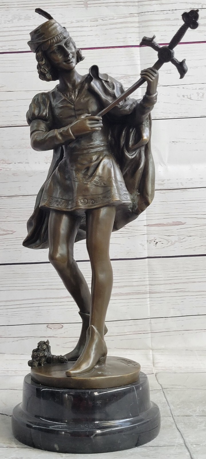 Detailed Fagle Bronze Sculpture Medieval Courtier Warrior Figure with Sword Sale