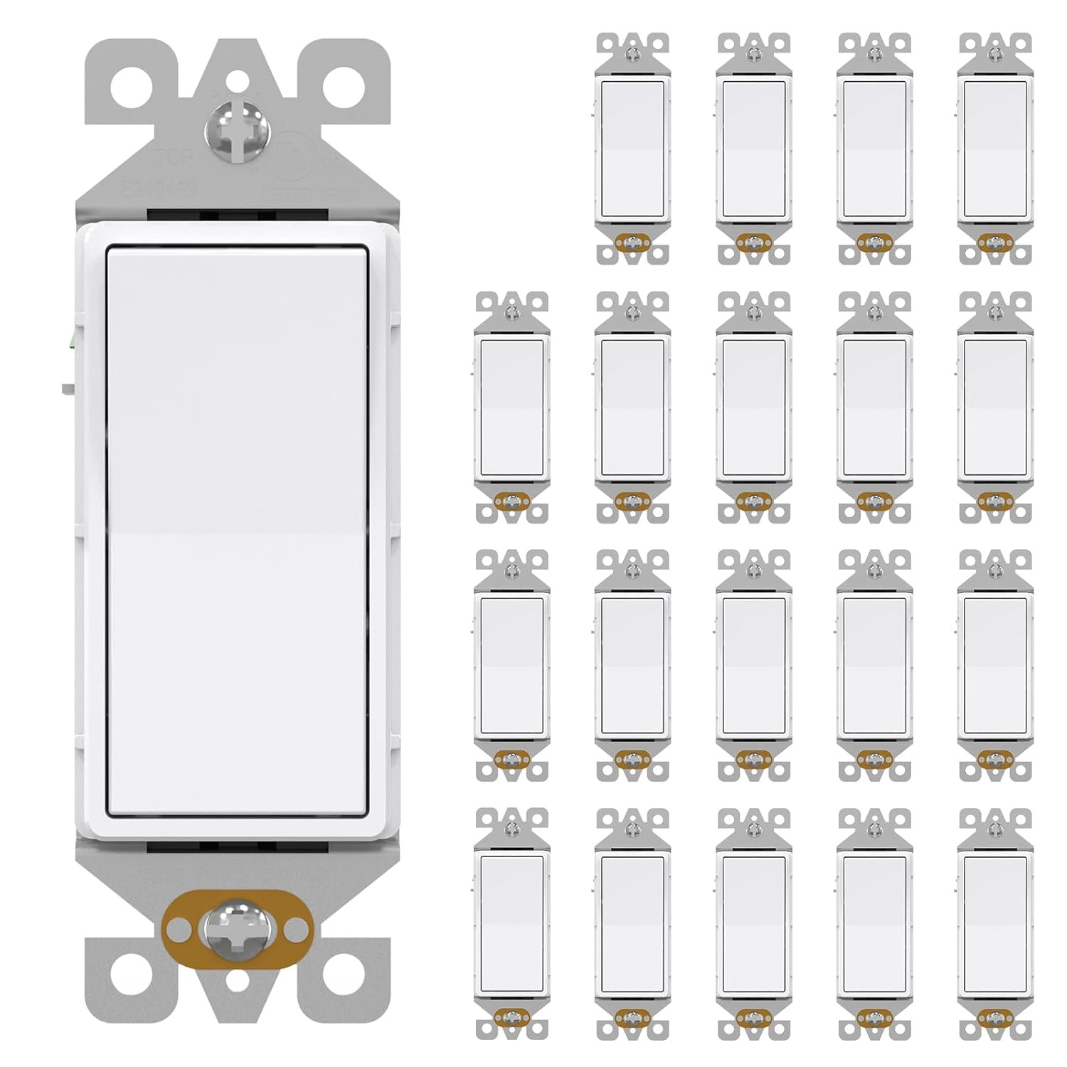 20 Pack Light Switch Single Pole Light Switch Square Rocker Switch Decorative Sw