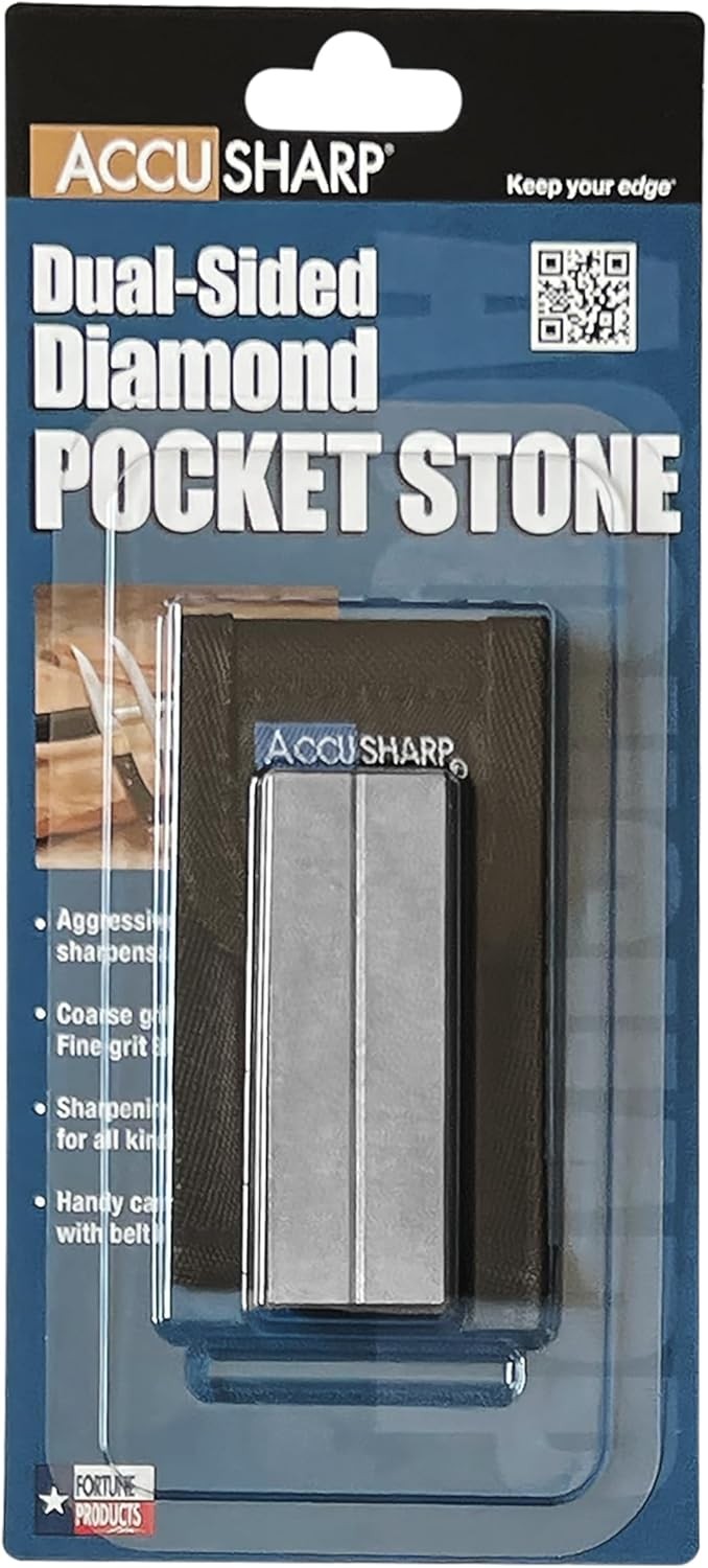 AccuSharp Pocket Stone Sharpener with Pouch, 3 Inch Dual-Sided Diamond