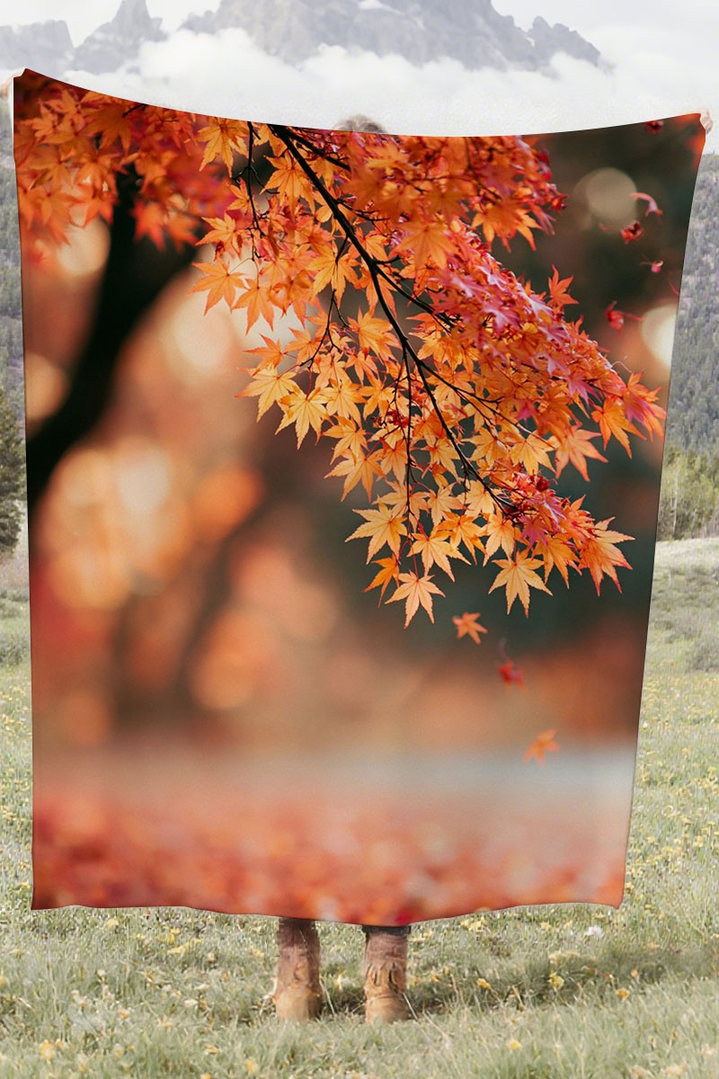 Autumn Maple Leaves Coral Fleece Cozy Throw Blanket Rustic Elegant
