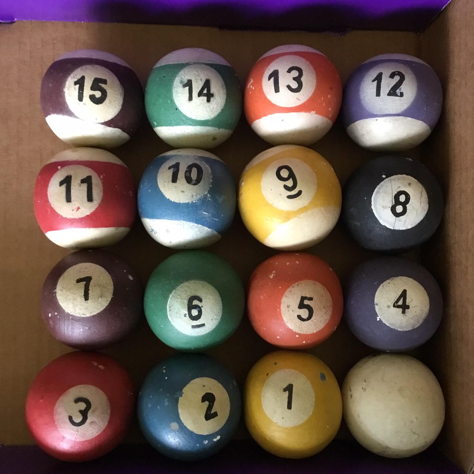RARE Antique Early 1900s Wood Wooden Pool Billiards Balls Complete Set of 16