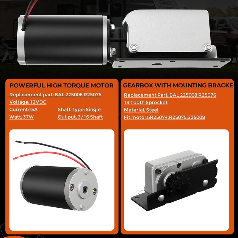 RV Slide Out Gear Box & High Output Motor, Replacement for R25076-1 & R25075