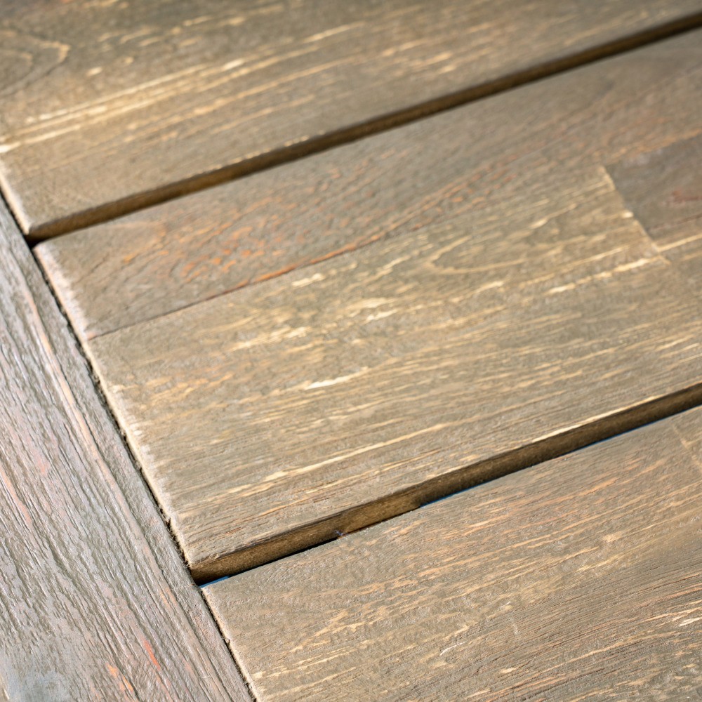 Rustic Acacia Wood Outdoor Dining Table, Slat Panel Top, Gray & Black
