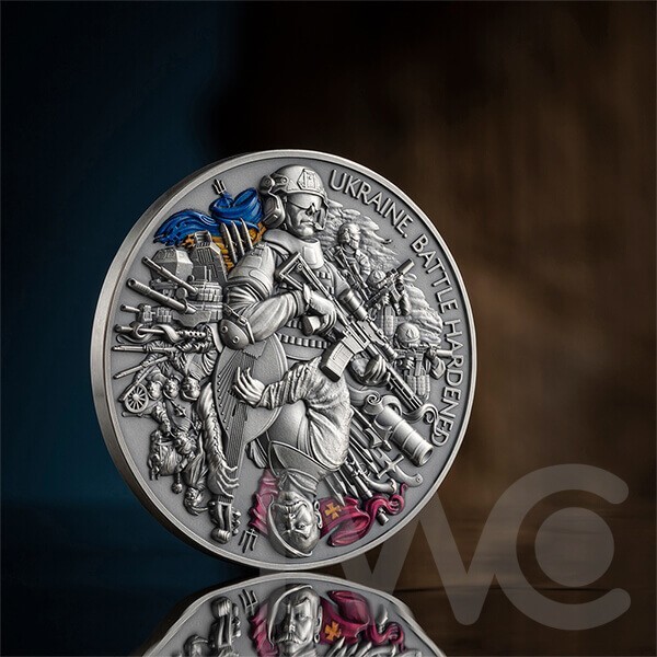 2024 Ghana Ukraine. Battle Hardened 2 oz Antique finish Silver Coin