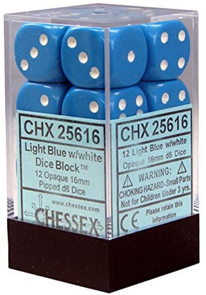 Chessex DND Dice Set-Chessex D&D Dice-16mm Opaque Light Blue 16mm, Various