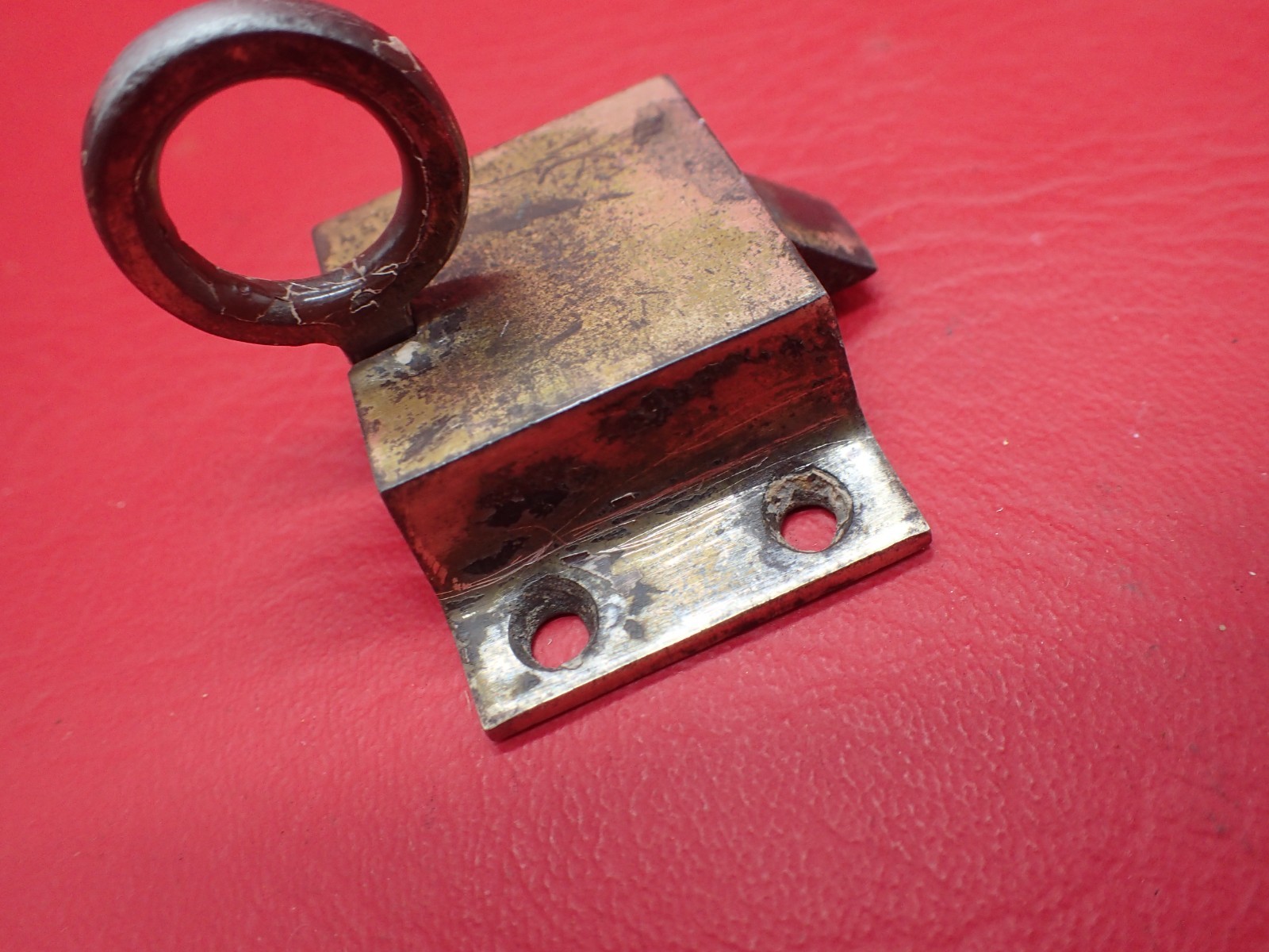 2 Antique Cabinet Cupboard Loop Slide Latch Latches Steel Brass Plate Hardware