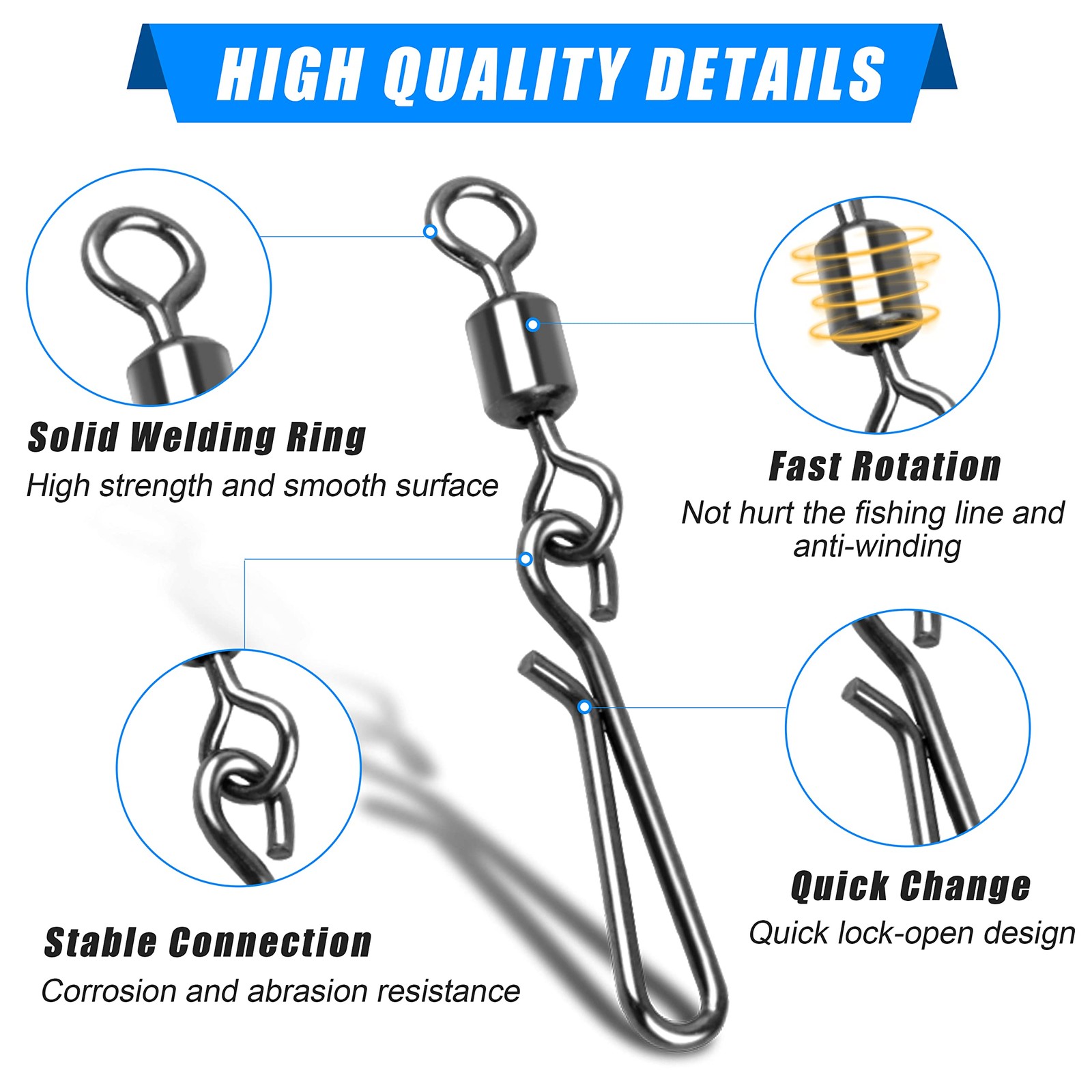 Fishing Barrel Snap Swivels Rolling High Strength Clip Saltwater Connector