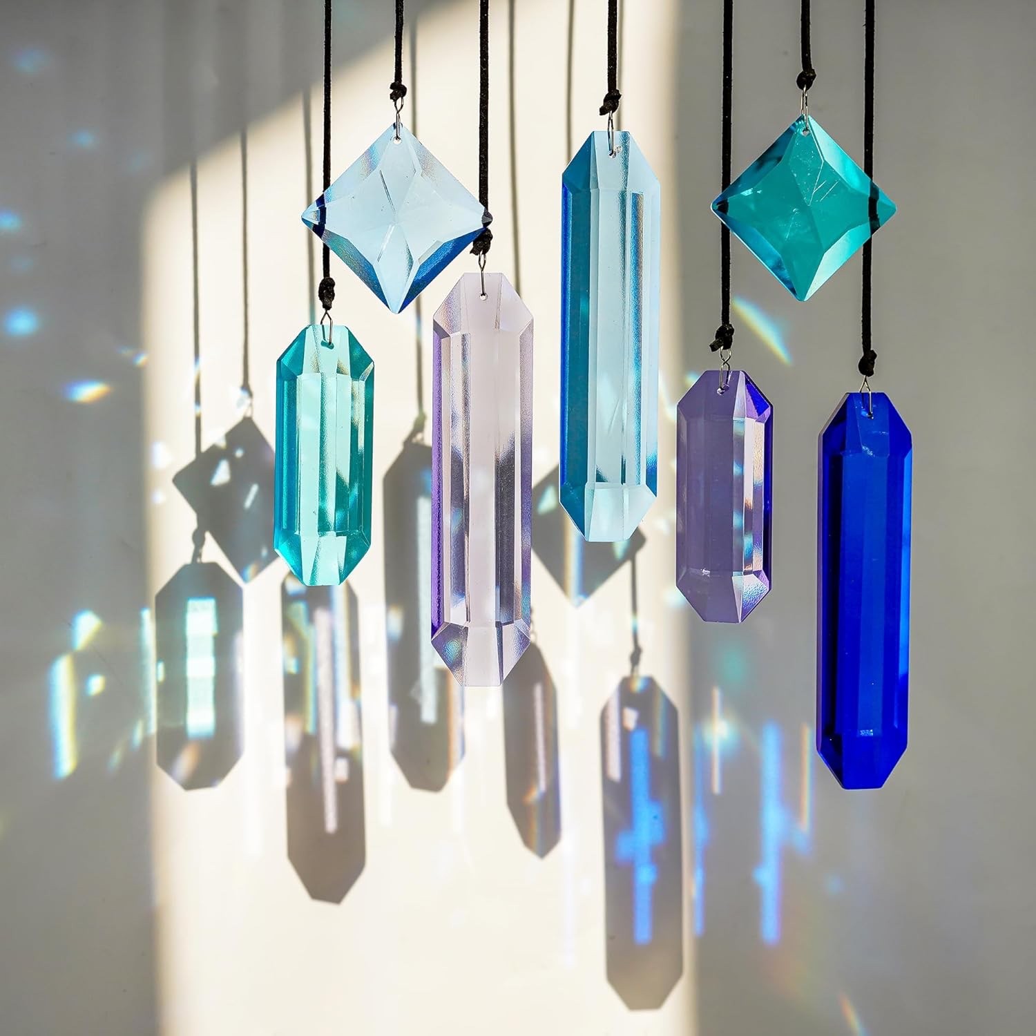 7 Pc Sun Catcher Crystal Prisms Glass BLUE Window Porch Patio Hanging Ornament