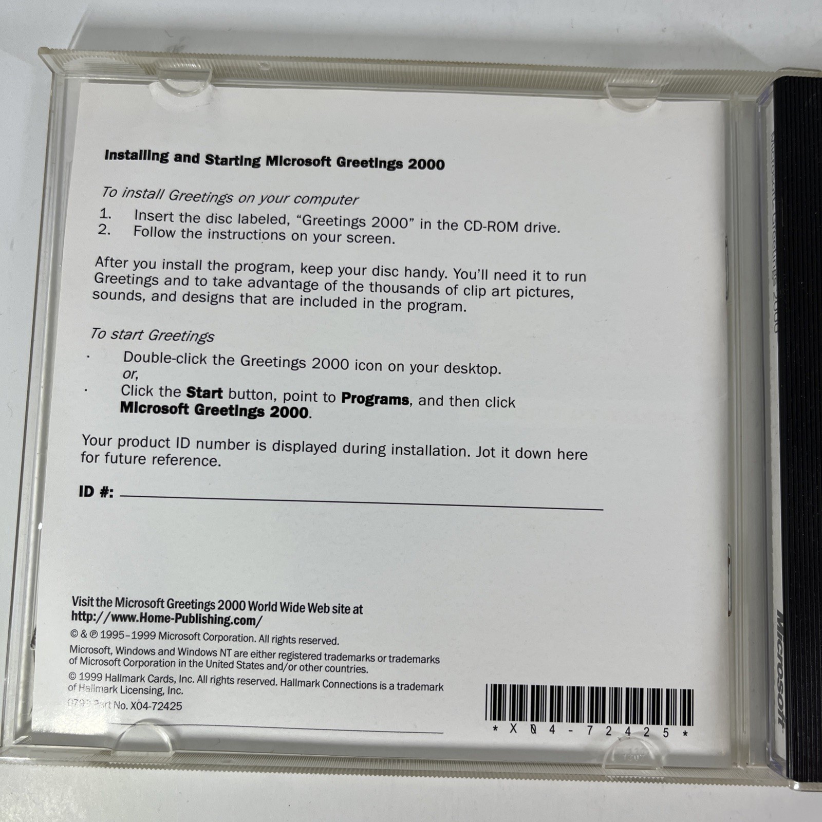 HALLMARK CONNECTIONS MICROSOFT GREETINGS 2000 SOFTWARE