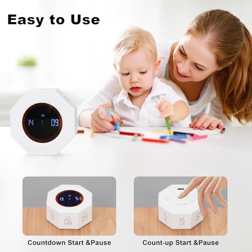 Rechargeable Pomodoro Timer, Small Gravity Timer () | Seven Preset Pearl White