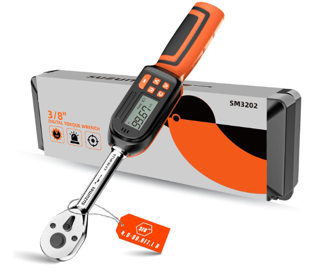 Llave dinamométrica digital 3/8” ±2% precisión con alarma y luz LED, 4 unidades.