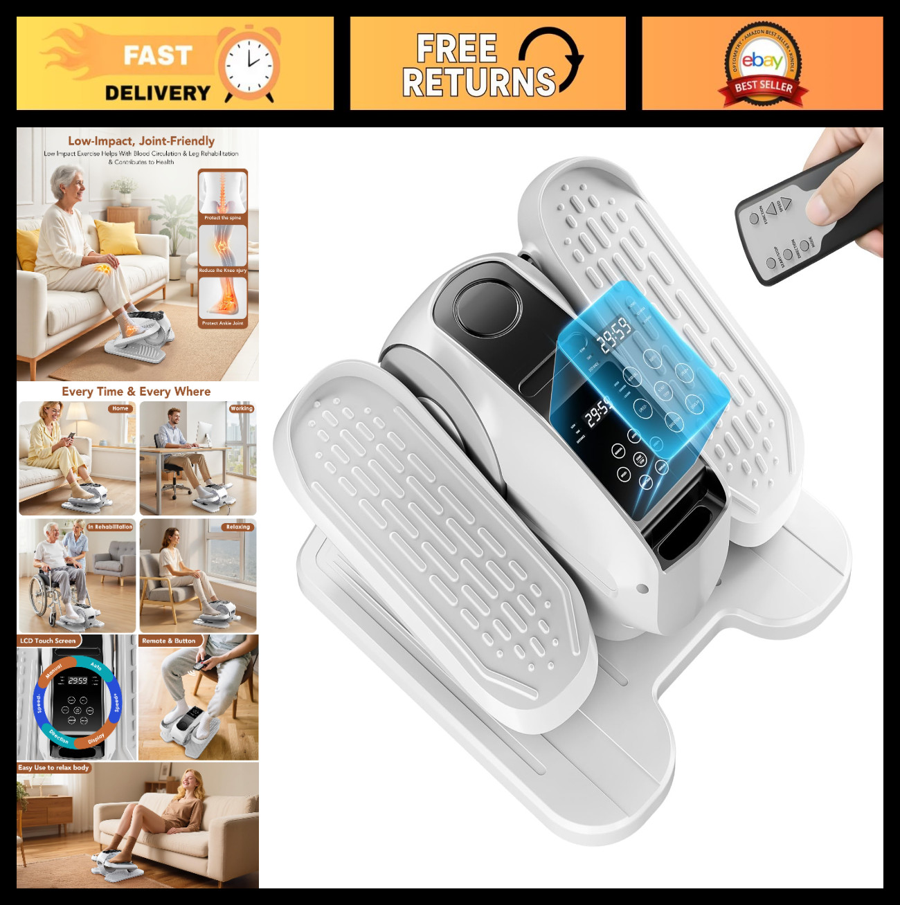 Compact Under Desk Elliptical Machine - 12 Speed Leg Exerciser for Seniors, Elec
