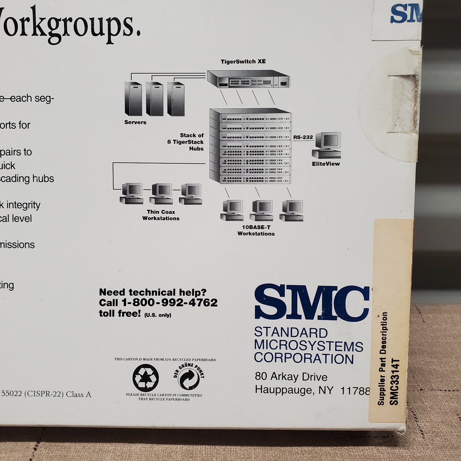 VTG Y2K SMC TigerStack 3314T 14-Port Ethernet Hub Stackable SMC3314T - OPEN BOX