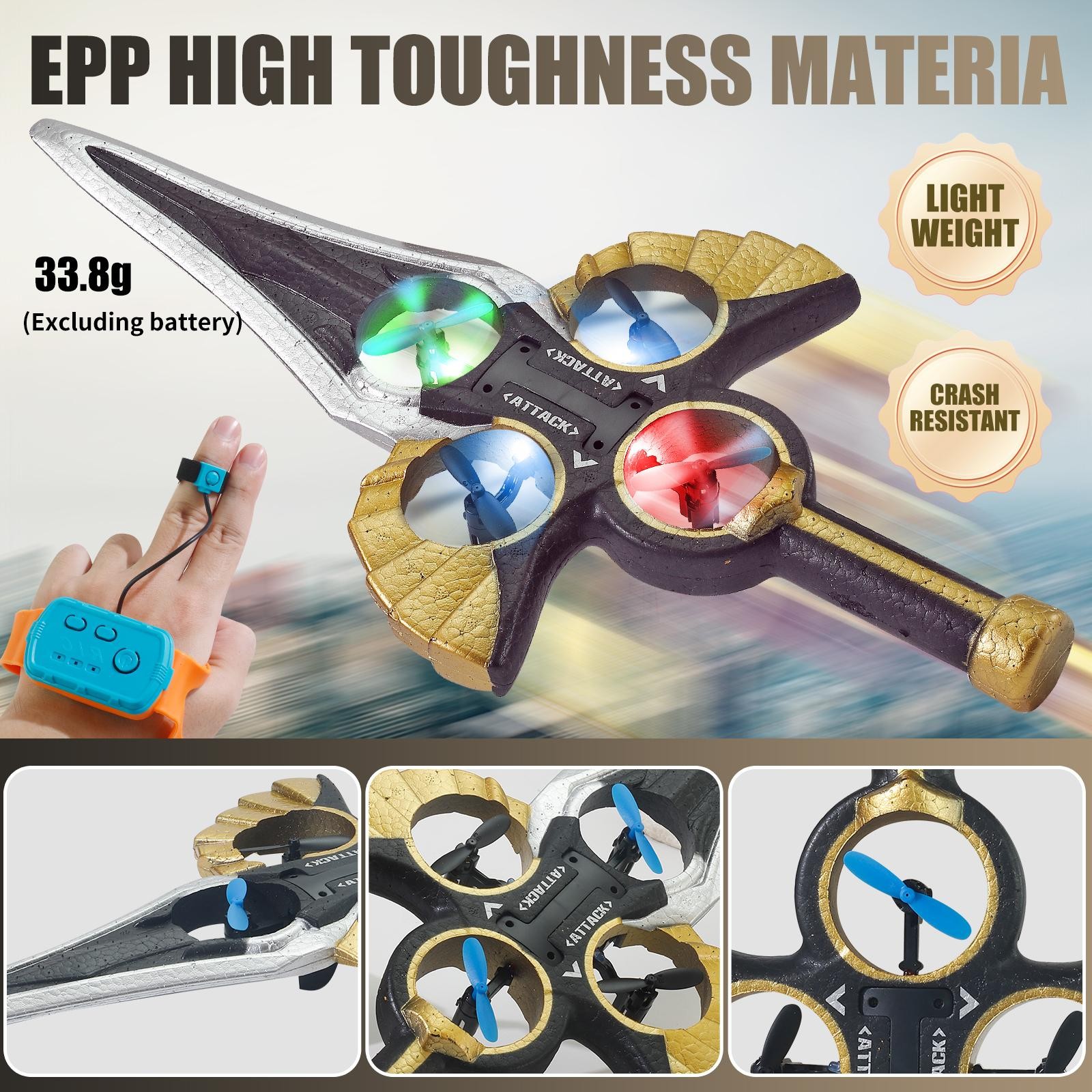 Flying Battle Sword – LED Hover Spinner Toy with Gesture Control & Watch Remote