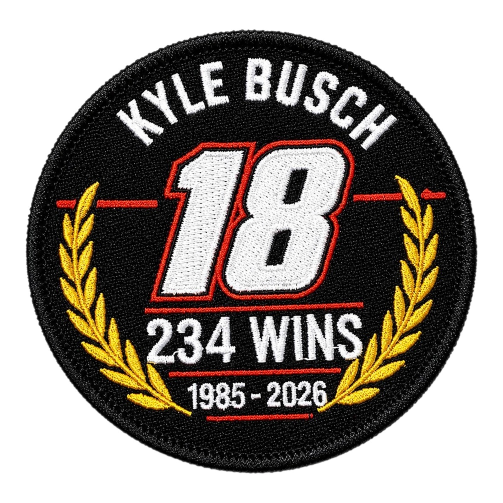 Kyle Busch #18 Commemorative Embroidered Iron-On Patch 234 Wins 1985-2026 Racing