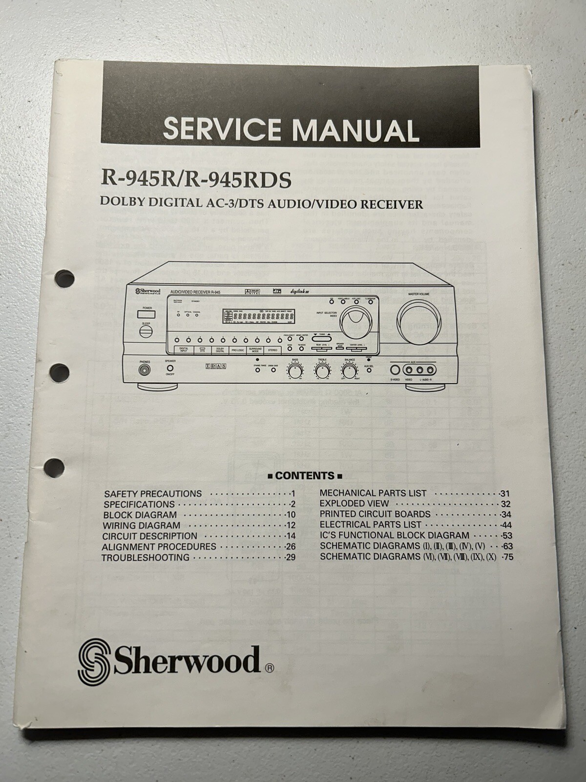 Sherwood R-945R R-945RDS Dolby AV Receiver Service Manual Original Genuine