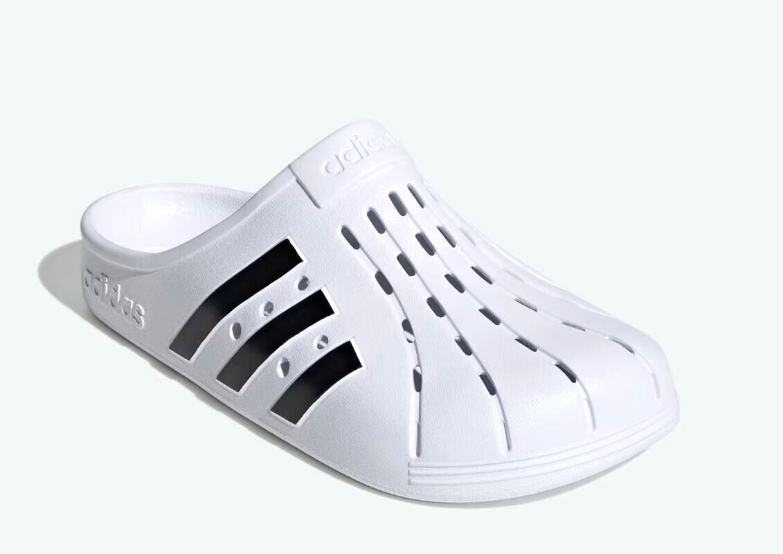 NEW ADIDAS MENS ADILETTE CLOGS SLIP ON SLIDES ~ SIZE US 11   #FY8970 WHITE/BLACK