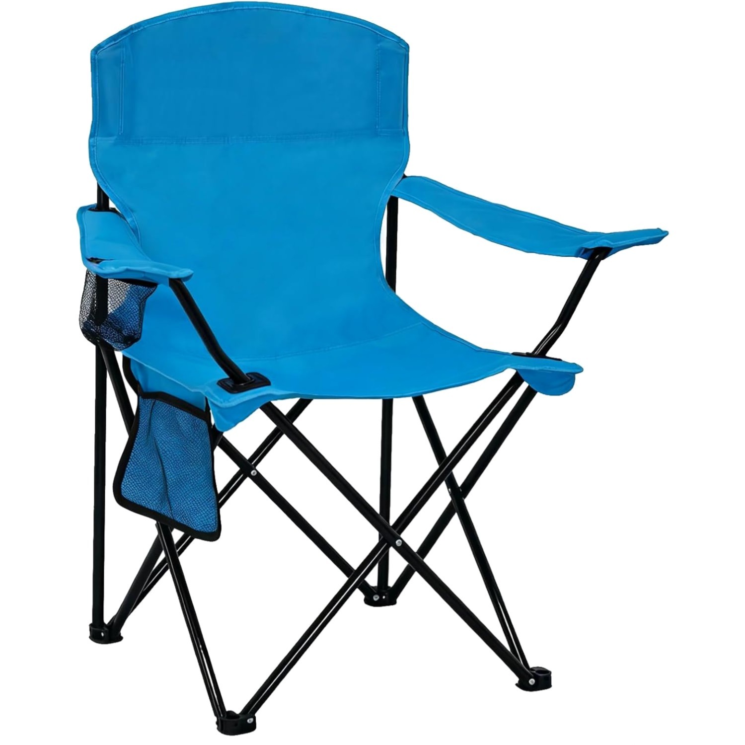 High Back Folding Camping Chair - 300lbs Capacity, Cup Holder, Portable in Blue
