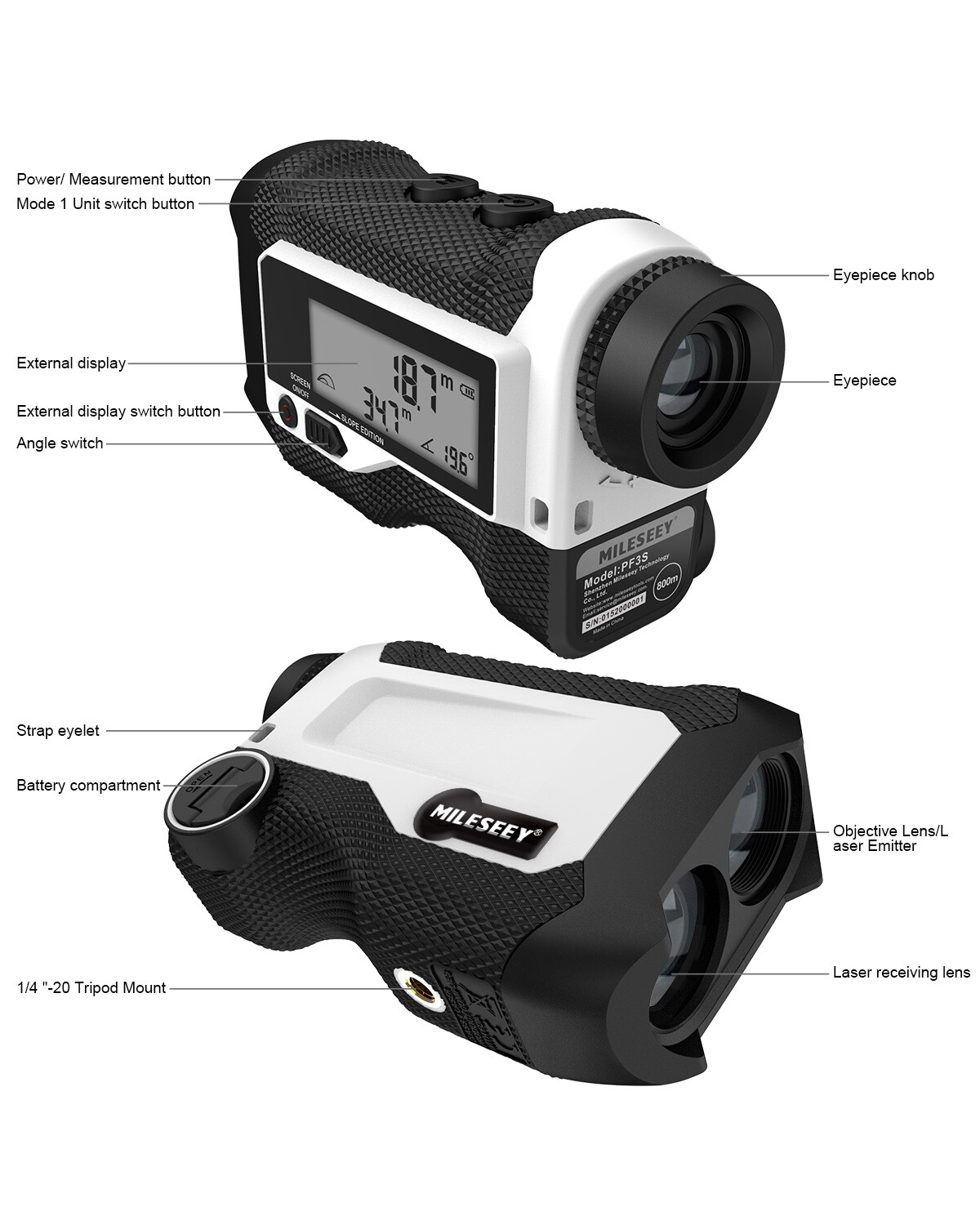 Mileseey 660Yards Golf Rangefinder External LCD Display Vibration Slope Switch