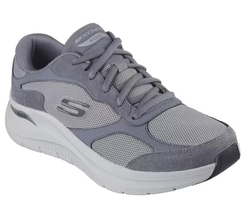 Men's Skechers Shoes Sport Arch Fit Gray Leather Mesh Comfort Casual Lace 232702