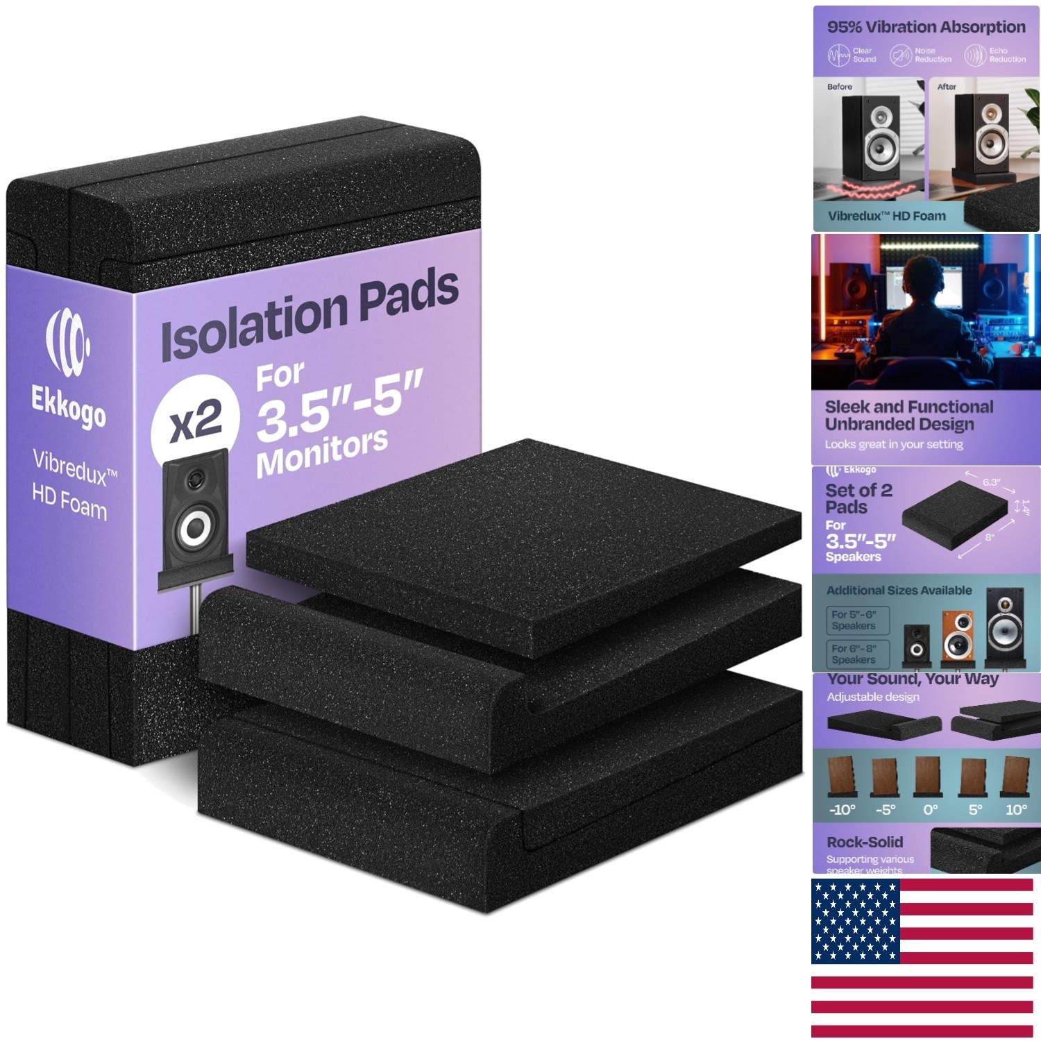 Vibredux HD Foam Isolation Pads for 3-4.5 Inch Speakers - Superior Sound Clarity