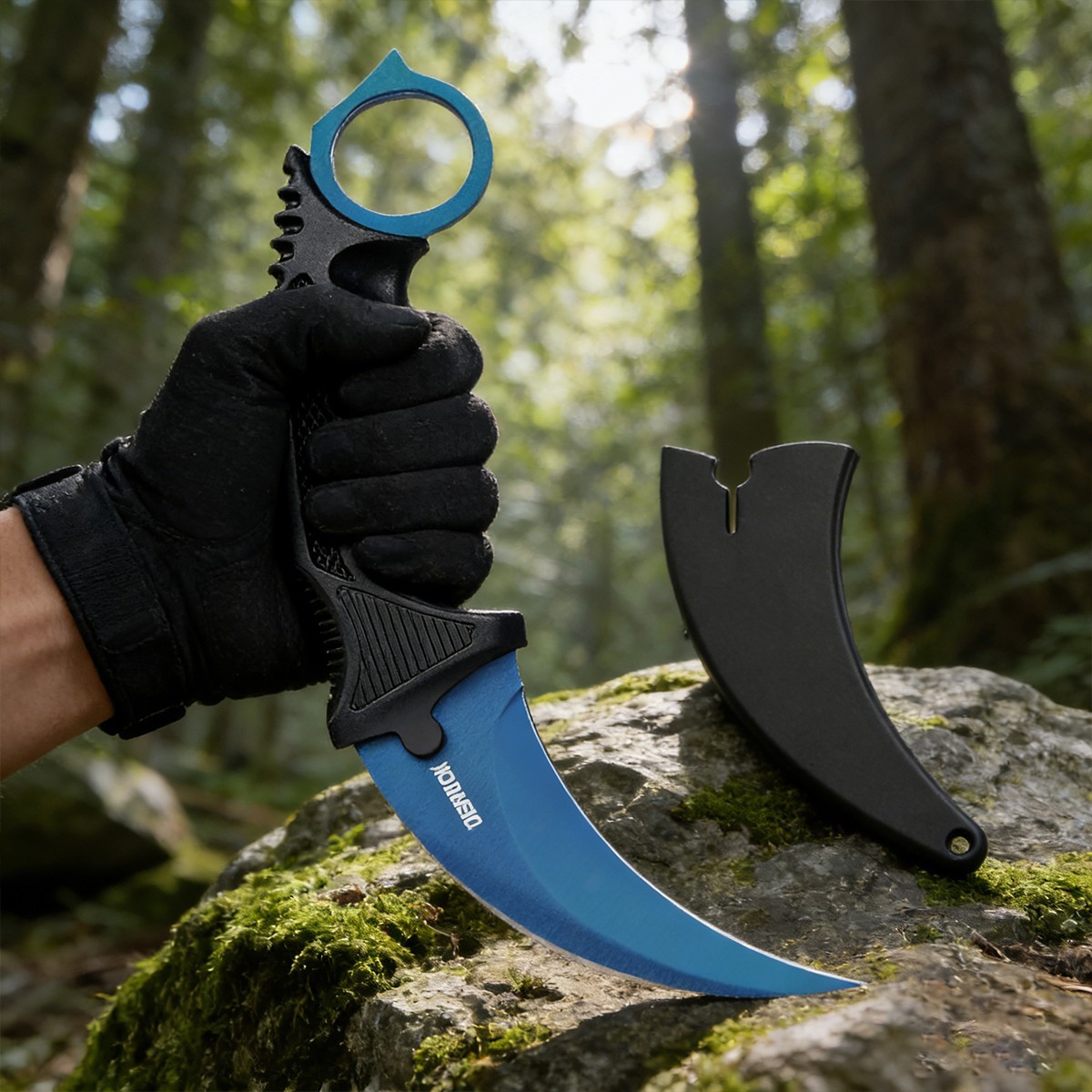 7.5" Tactical Karambit Throwing Knife - Fixed Blade, Hard Sheath Blue