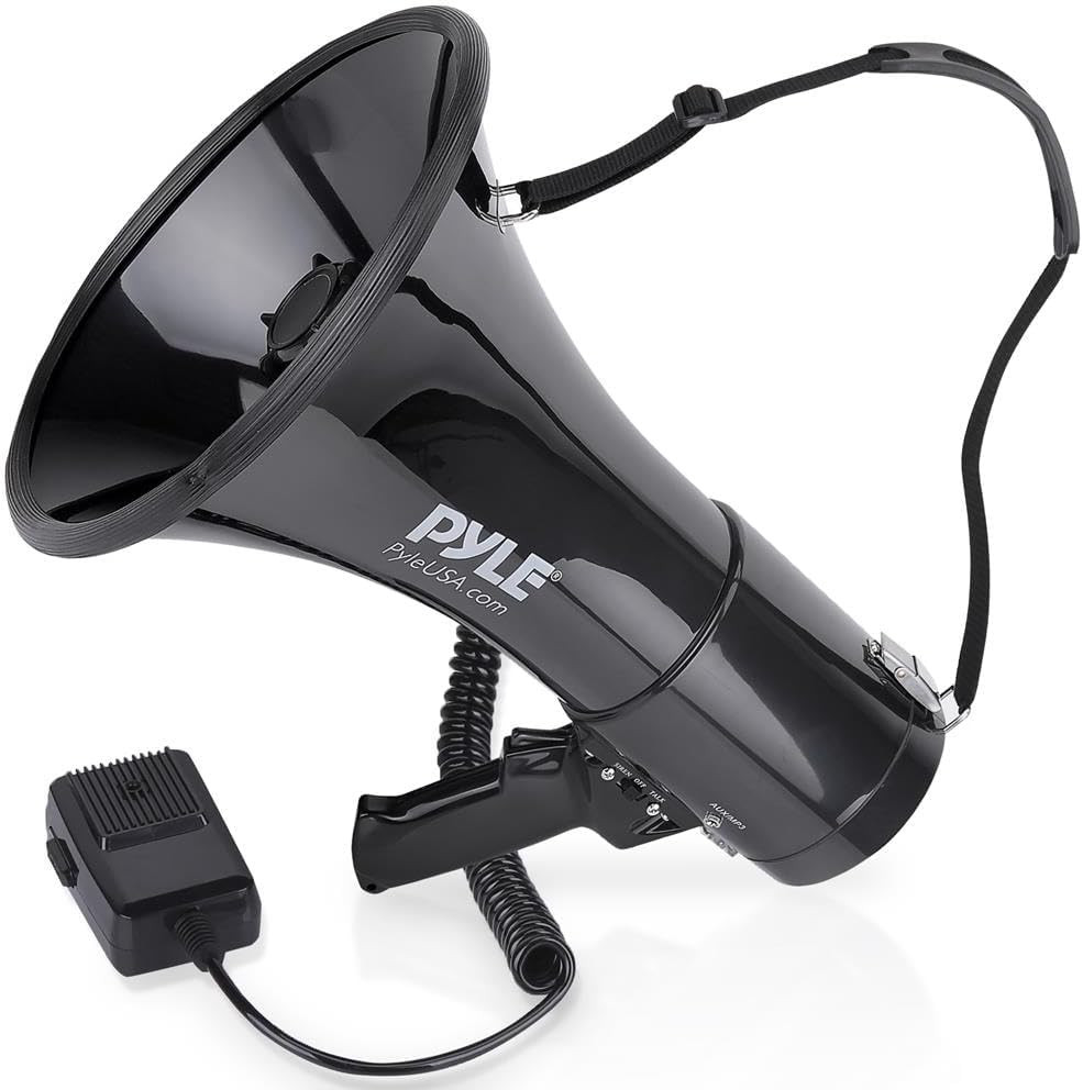PRO 50W Megaphone PA Speaker Bullhorn with Aux Input, Volume & Siren, Black New
