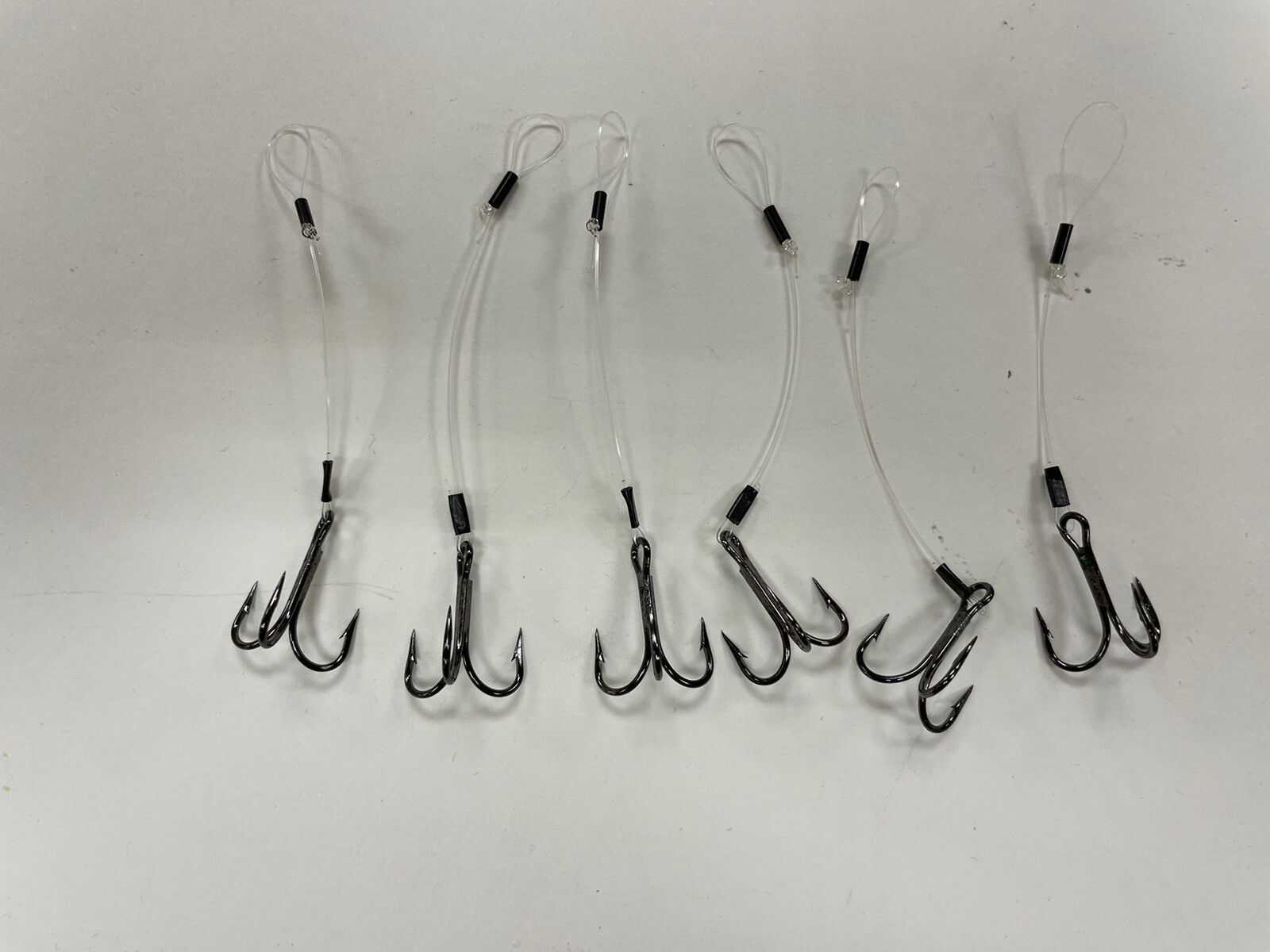 6 Stinger Trailer hooks Mustad Size 4 Black Nickel 40 Lb. Fluorocarbon