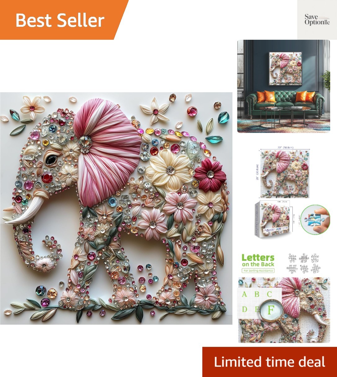 Elephant Jigsaw Puzzles for Adults 500 Pieces Colorful Crystal Flower Puzzles...
