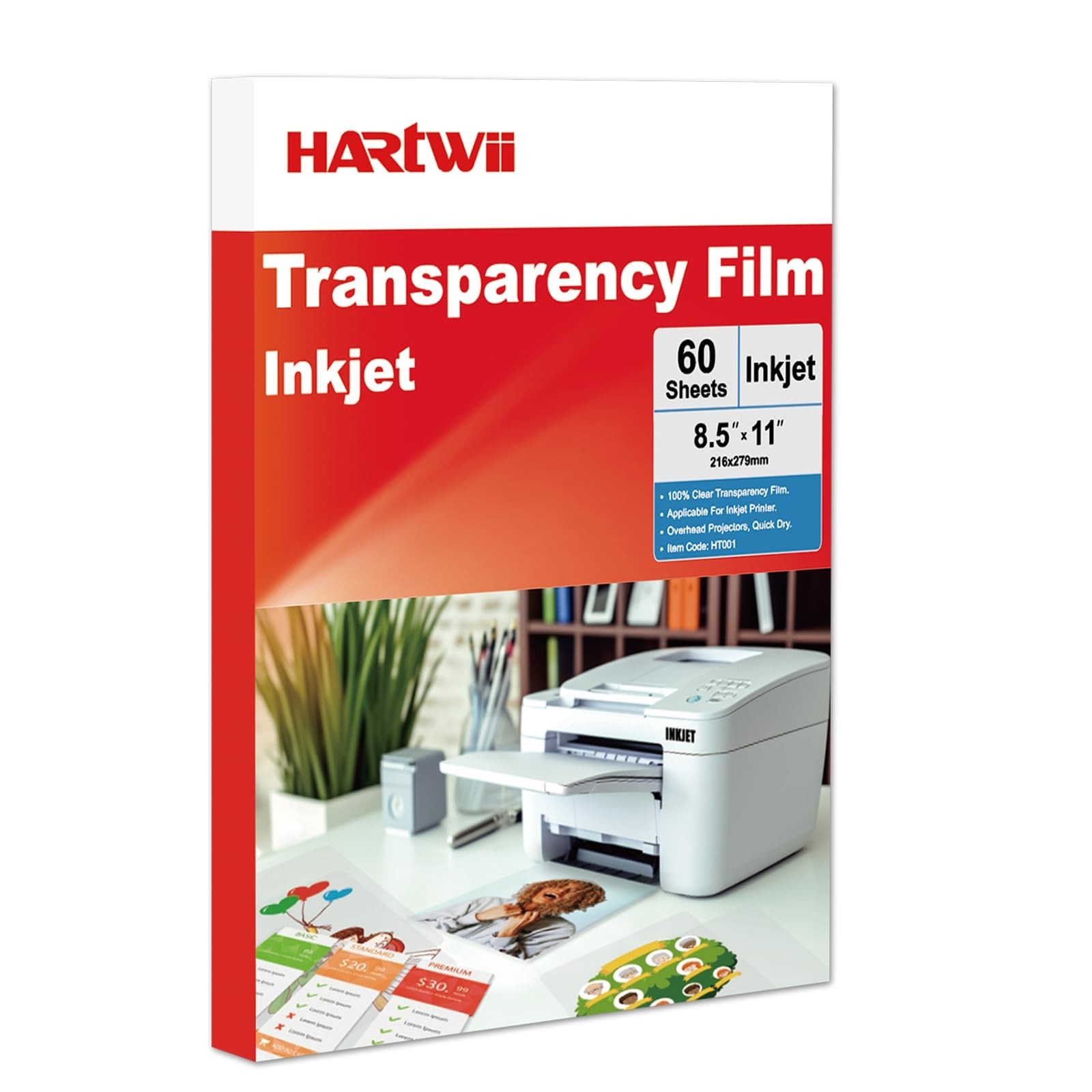 Inkjet Transparency Film 60 Sheets 100% Clear Overhead Projector Film for Ink...