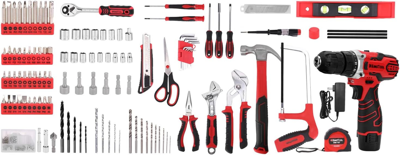 Kingtool 276-Piece Tool Set Kit - Tool Kit with 12V Cordless Power Drill Driver