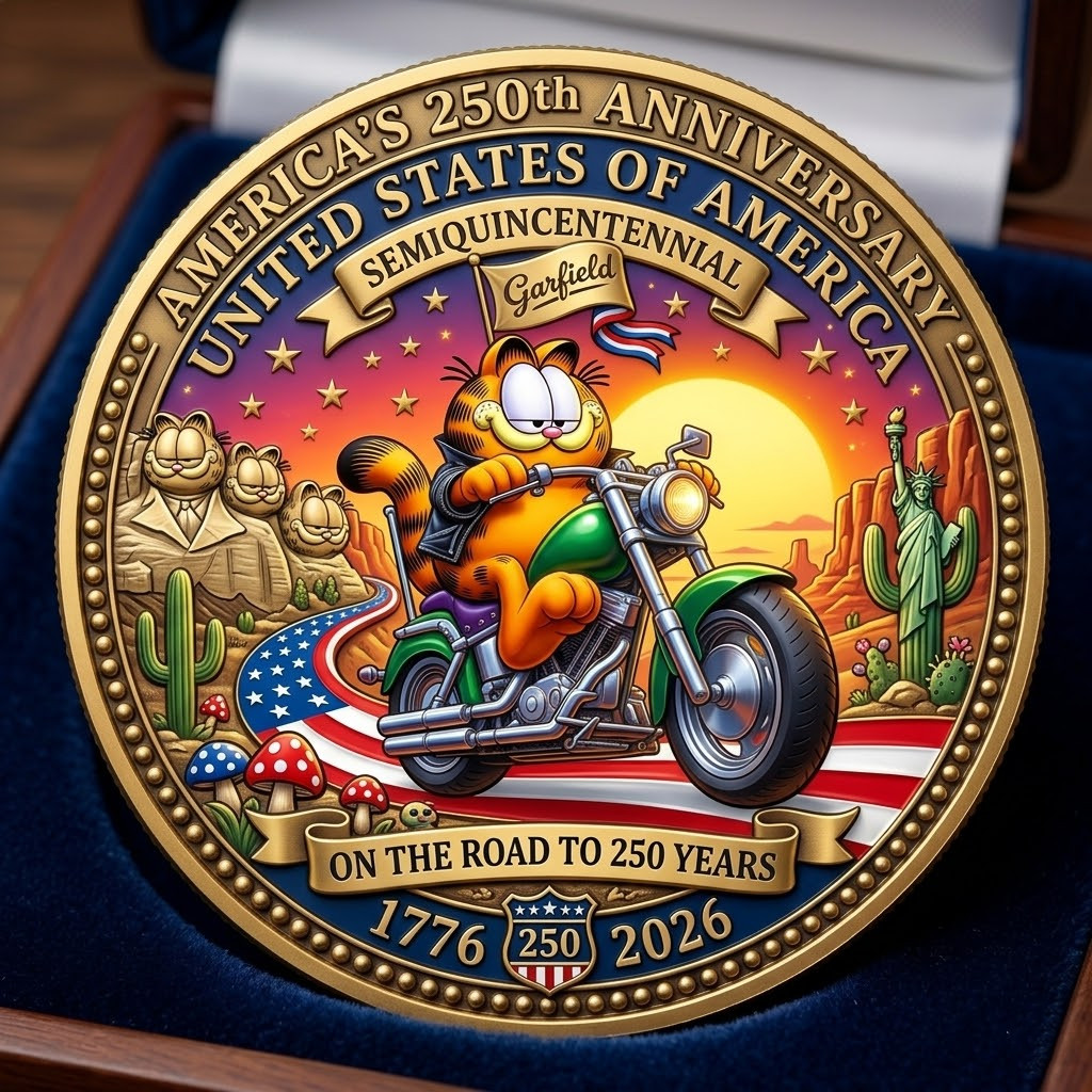 USA 250 Years Garfield Biker On The Road Commemorative Coin 1776-2026 CB1130