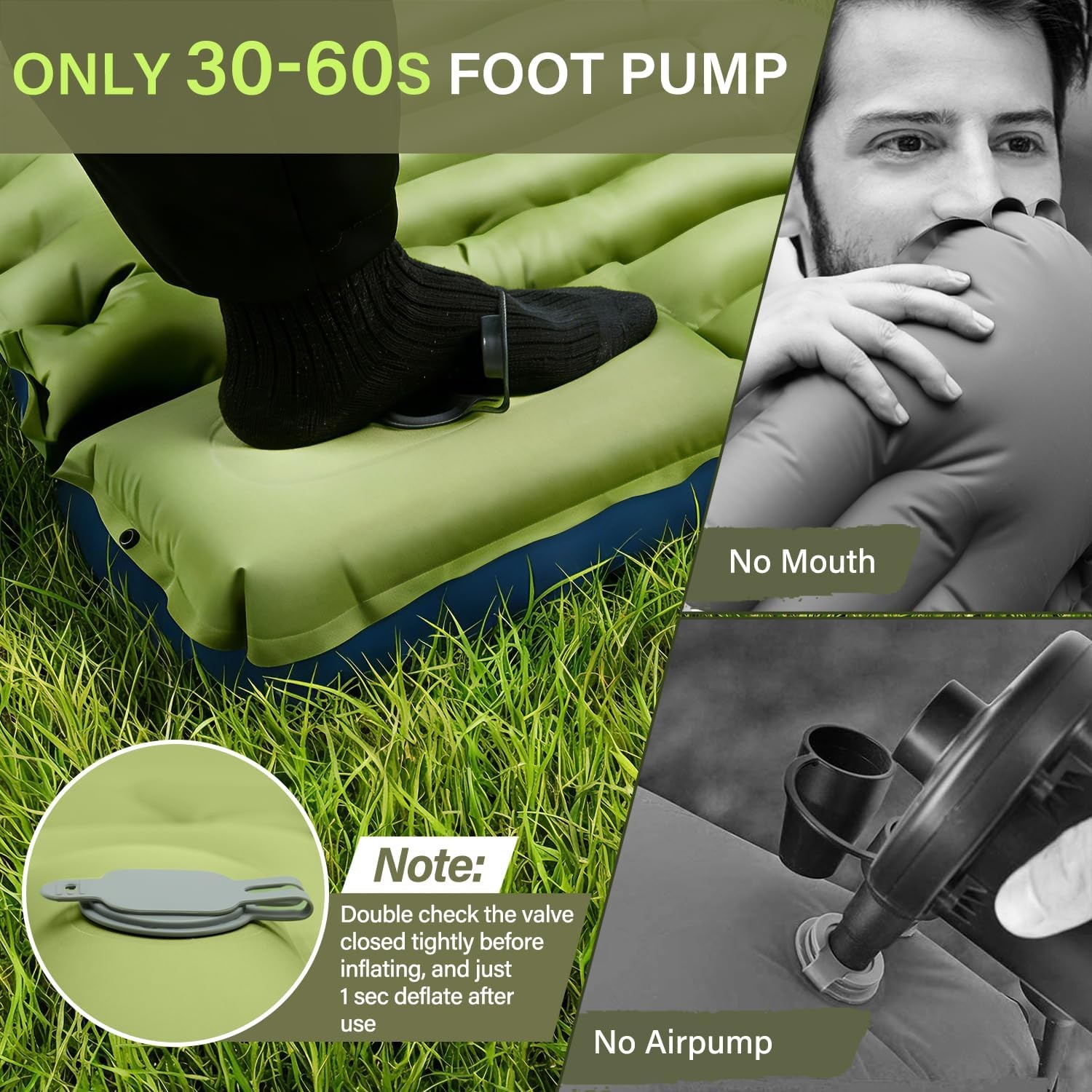Compact Self-Inflating Sleeping Pad with Pillow for Backpacking & Tent Camping