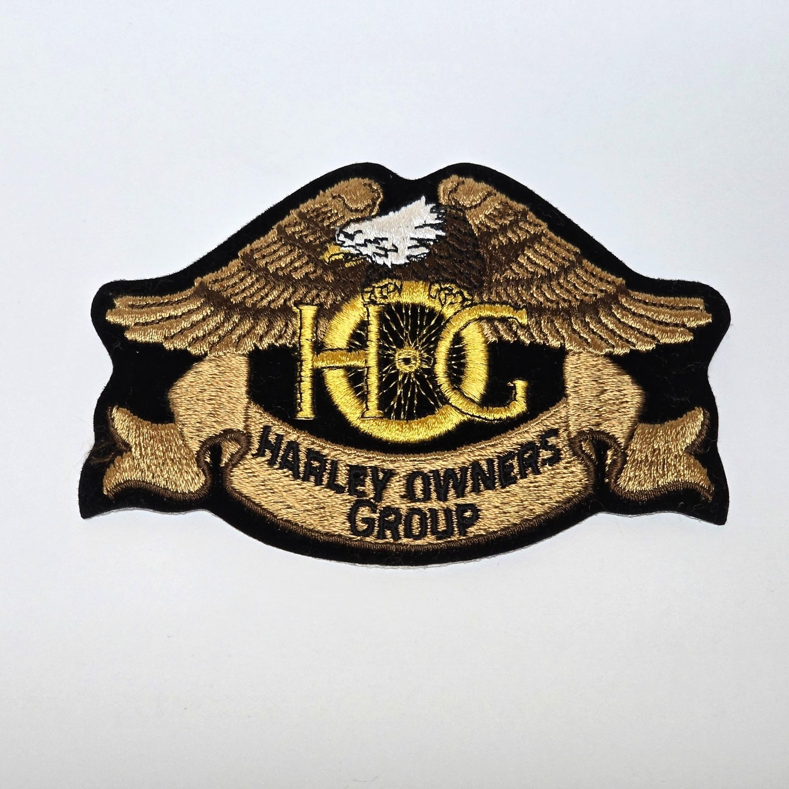 Harley Owners Group H.O.G. Eagle Embroidered Iron-On Patch 4.75"x3" Black & Gold