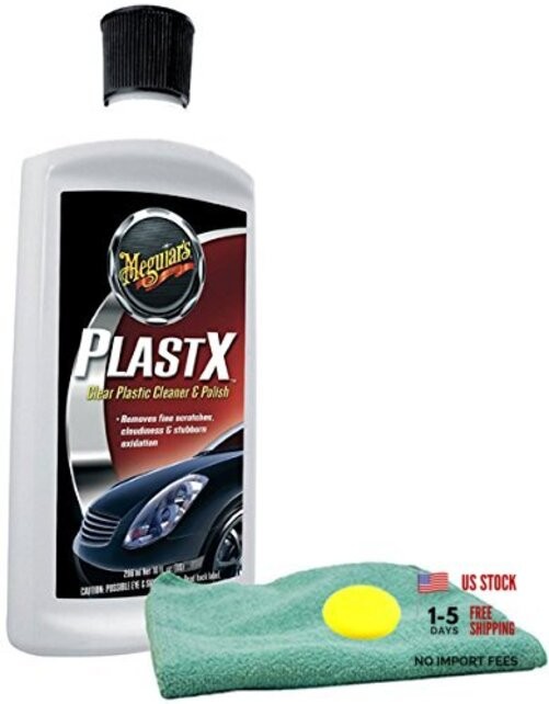 Meguiar's PlastX Clear Plastic Cleaner & Polish (10 oz) Bundle with Microfiber