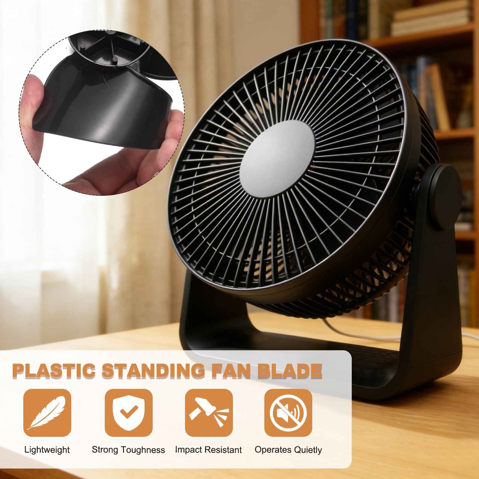 7 Inch Plastic Fan Blade Circulation Fan Blade Replacement, Black