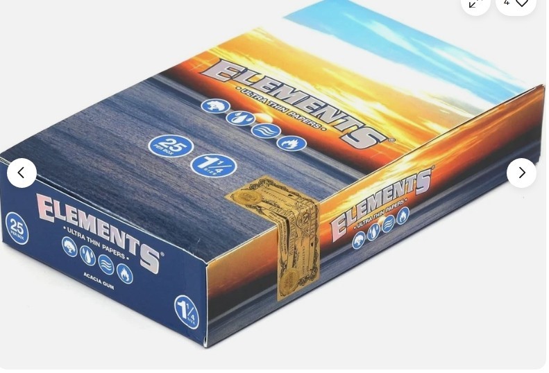 ELEMENTS 25 PACK 1 BOX ELEMENTS 1 1/4 (1.25) ULTRA THIN RICE ROLLING PAPERS