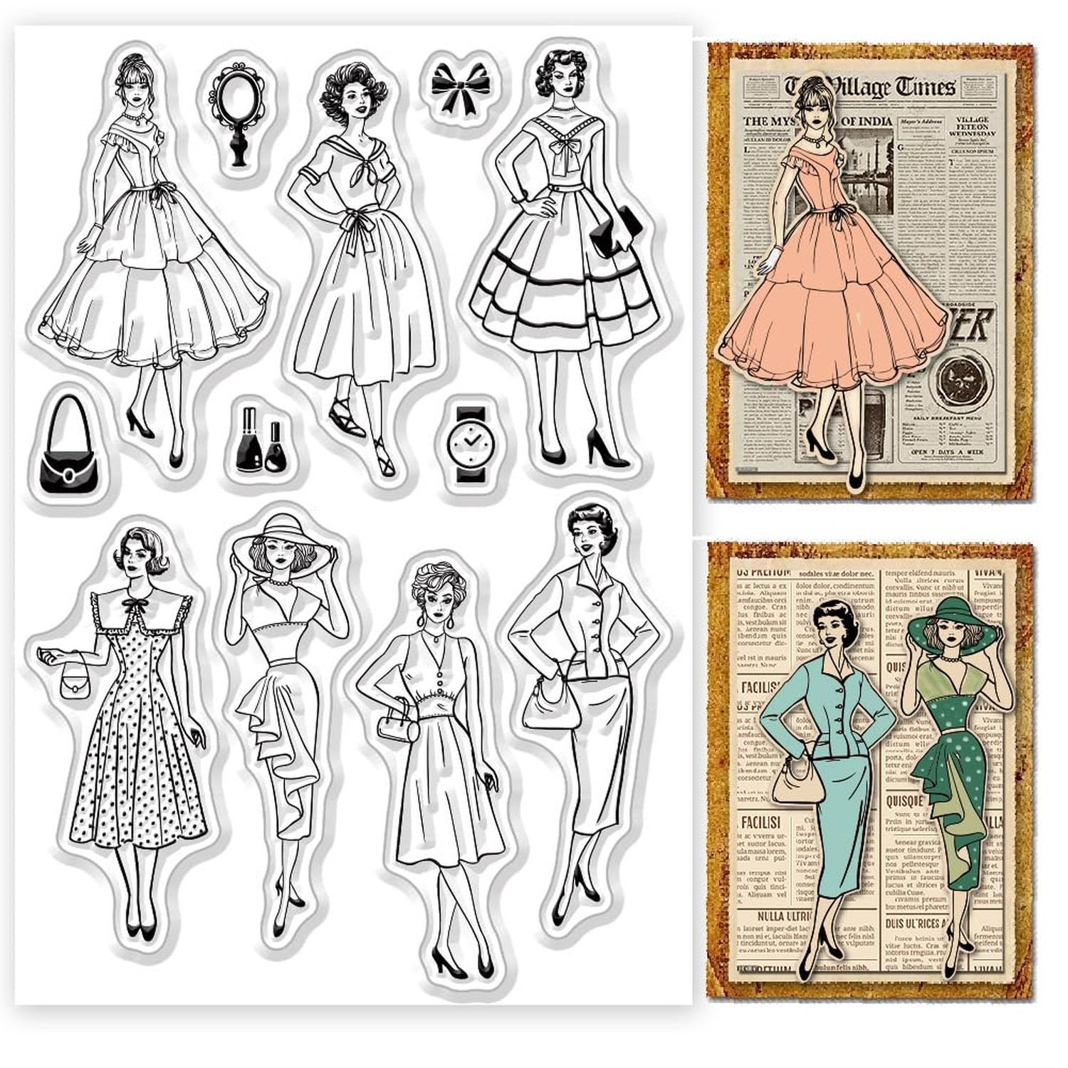 ORIGACH Elegant Lady Vintage Clear Stamps Silicone Stamps for Cards Making DI...