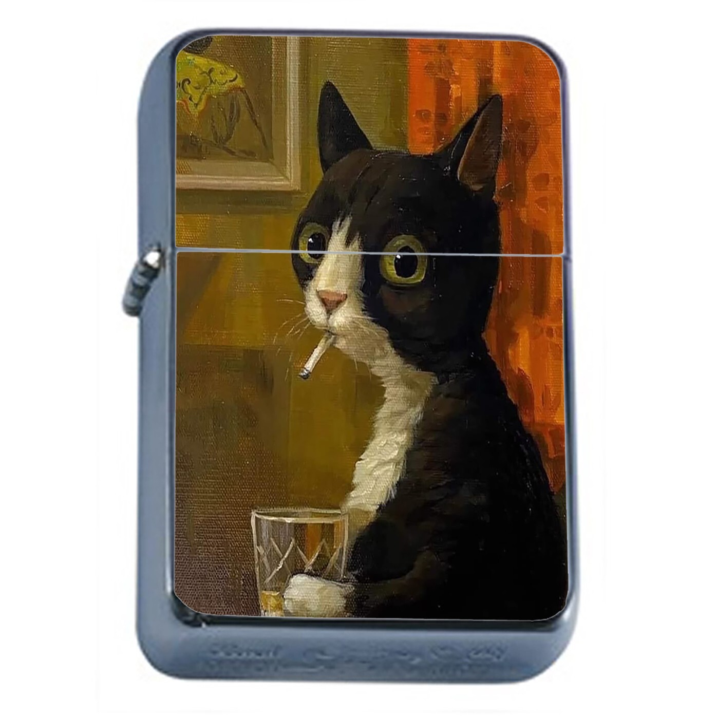 Smoking Cat  Flip Top Oil Lighter Windproof