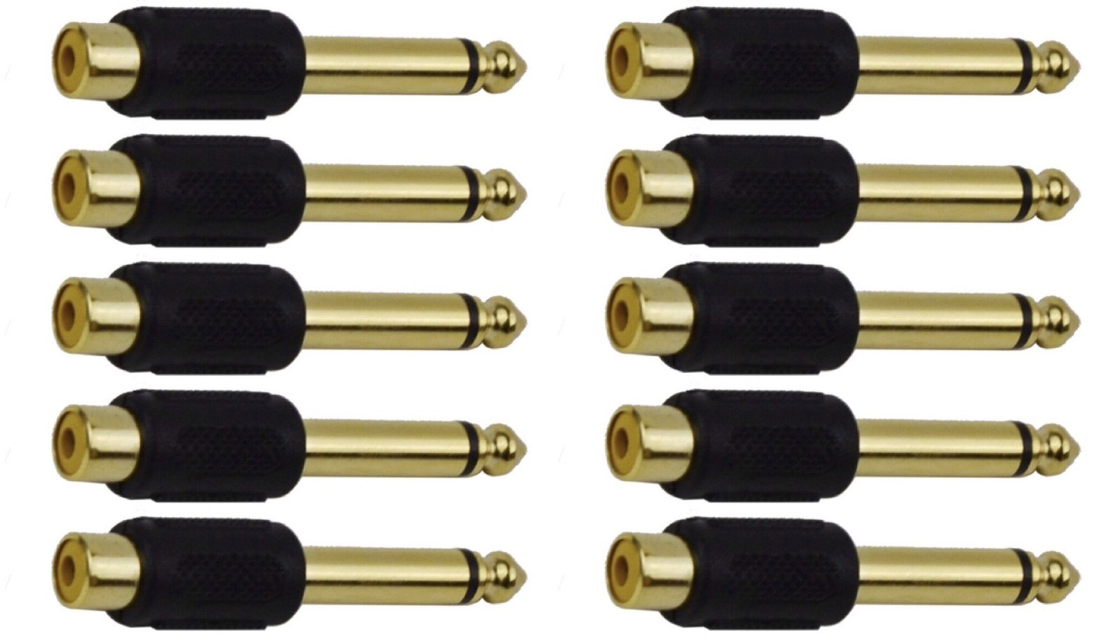 CESS 6.35mm 1/4 Inch TS #620: Mono Male to RCA Female,10-Pack, Gold
