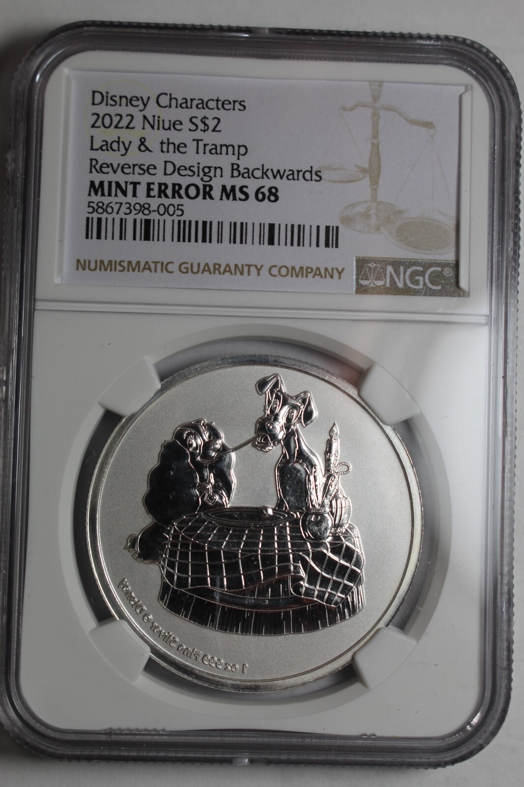 2022 Niue $2 Lady Tramp Reverse Design Backwards MINT ERROR NGC MS68 #005