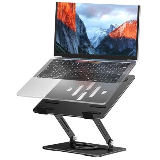 Laptop Stand with 360° Rotating Base, Ergonomic Adjustable F-Dark Black-360°