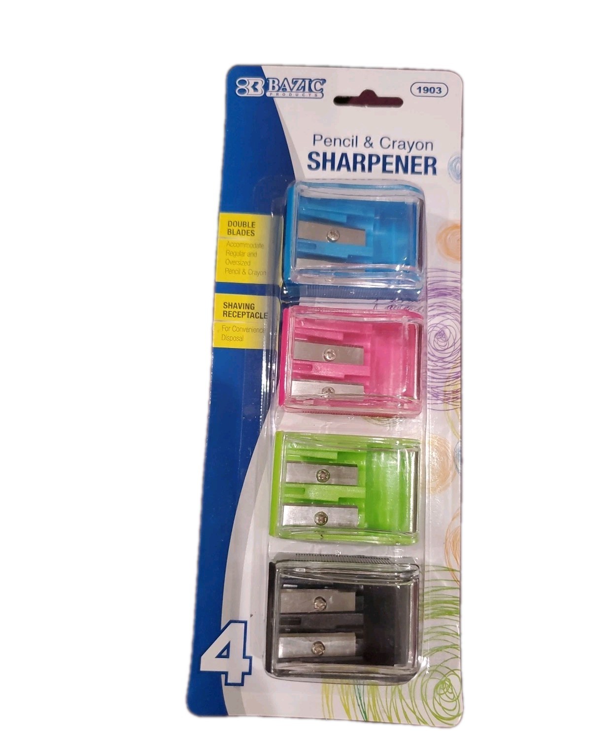 Set Of 4 Multicolor Pencil And Crayon Sharpeners Double Blades