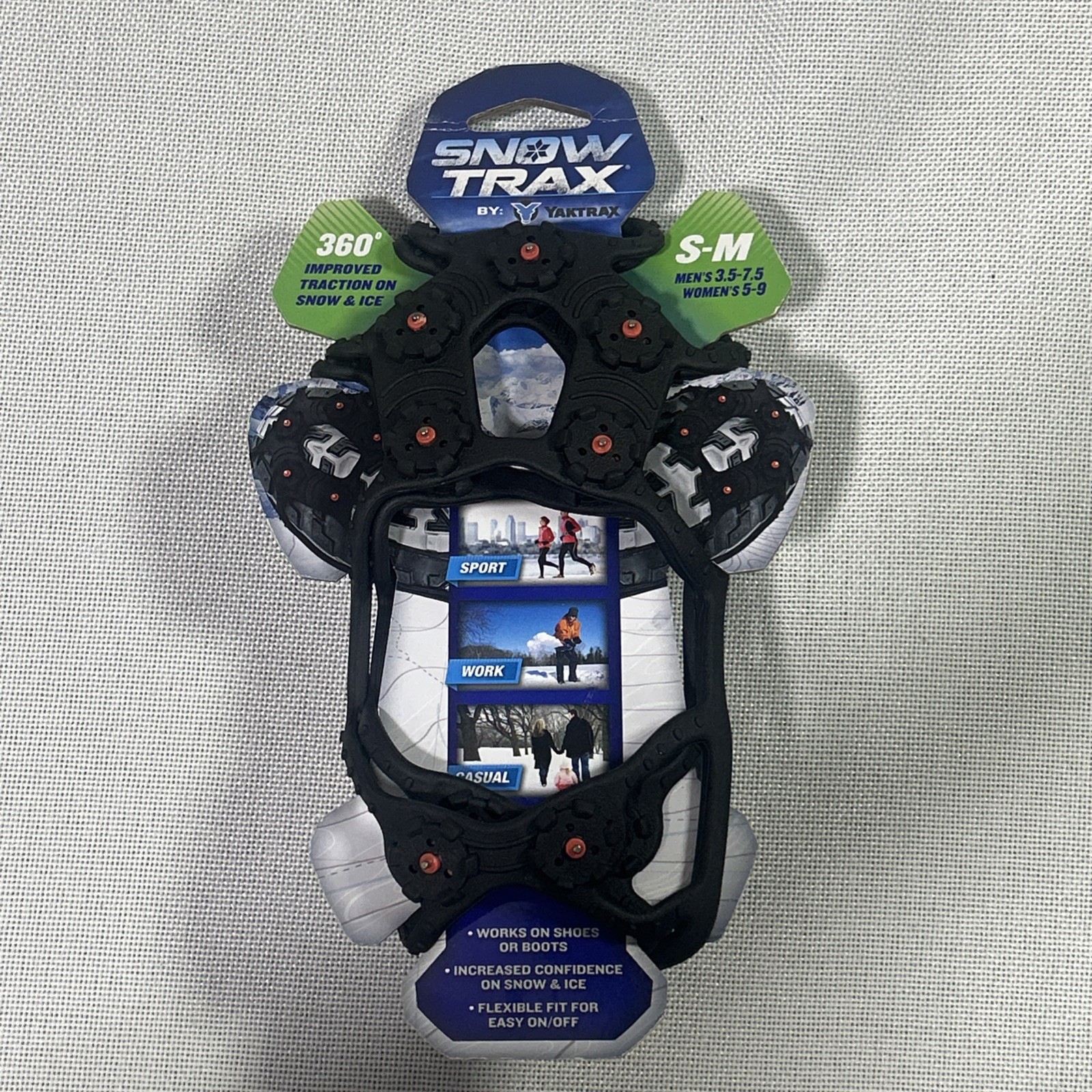 SNOW TRAX by YAKTRAX (Mens US 3.5-7.5 & Womens 5-9) S-M 360’ Ice Snow Grips Trac