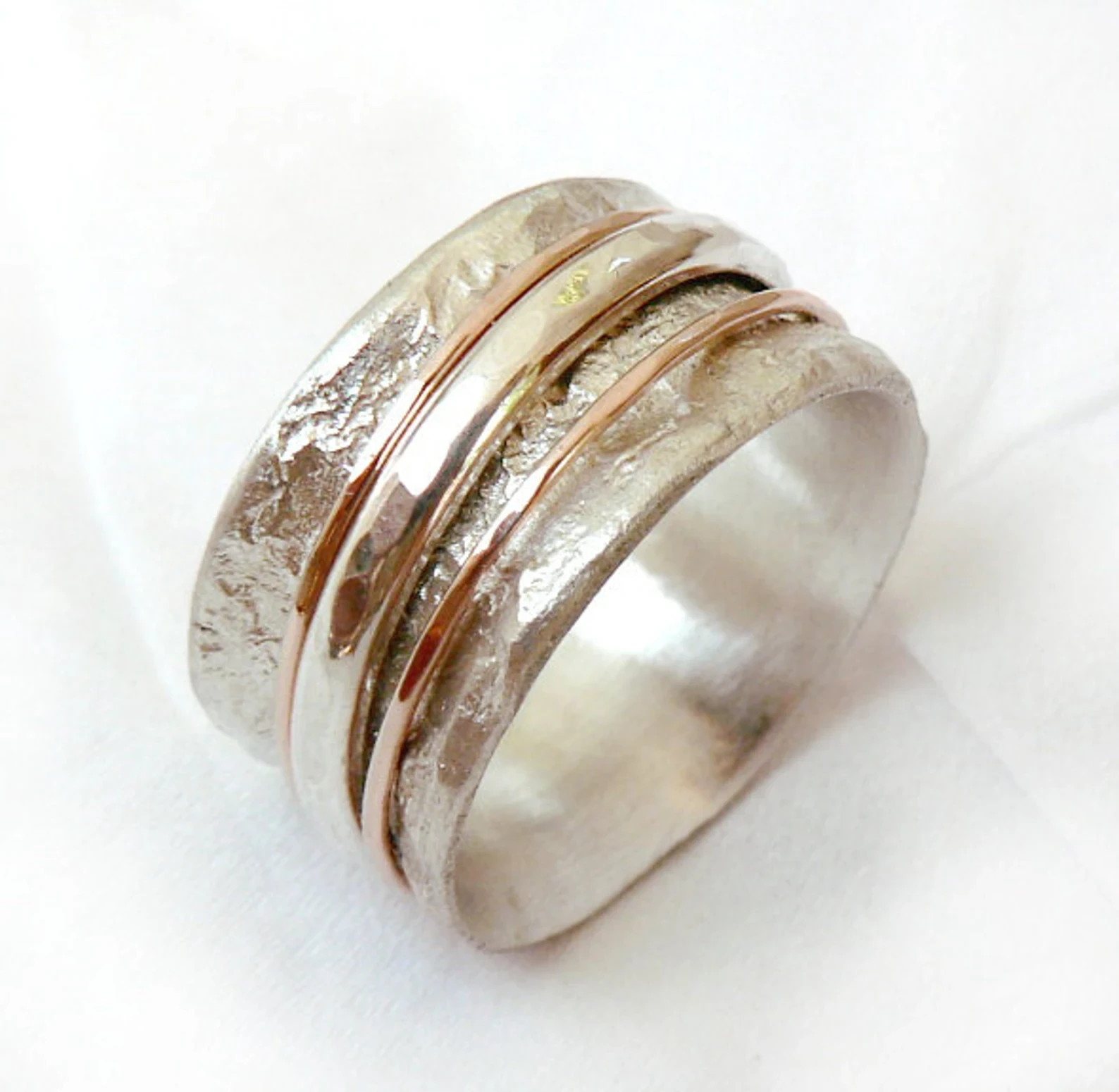 Solid Copper 925 Silver Minimalist Healing Handmade Unisex Ring, Spinner Ring